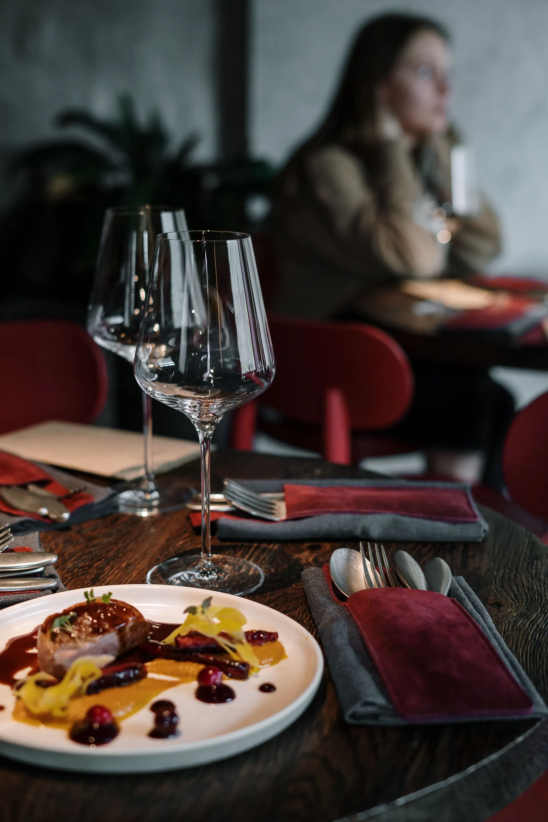 Refined restaurant interior with subtle casino details